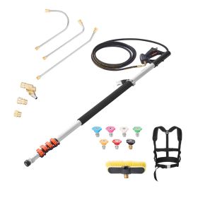 Pressure Washer Telescoping Wand, 24 ft, 4000 psi, Telescopic Spray Wand with Power Washer Extension Wands, Gutter Cleaner, Brush Head