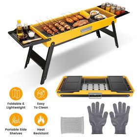Portable Folding Charcoal Grill Stainless Steel Camping BBQ Grill with Side Panels Compact Tabletop Barbecue Grill with Carry Handle for Picnic B