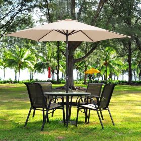 9ft Khaki Patio Umbrella with Push Button Tilt and Crank, Waterproof UV Sunshade Canopy
