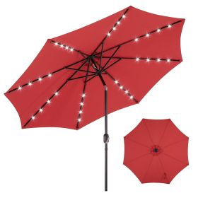 edx 10ft Solar 32 LED Lights Patio Umbrella with Tilt Adjustment and UV-Resistant Polyester Fabric, Market Umbrella for Outdoor, Red