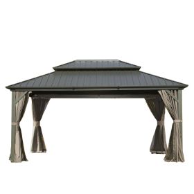 10' X 14' Hardtop Gazebo, Aluminum Metal Gazebo with Galvanized Steel Double Roof Canopy, Curtain and Netting, Permanent Gazebo Pavilion for Pati
