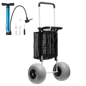 Beach Dolly with Big Wheels for Sand, 29.9" x 15.4" Cargo Deck, w/ 12" Balloon Wheels