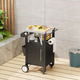Outdoor Grill Cart With Patio Furniture, Outdoor Grill Table With Storage,Rolling Bar Cart Outdoor BBQ Cart With  Hooks And Spice Rack For Grilli (Option: Black.Silver)