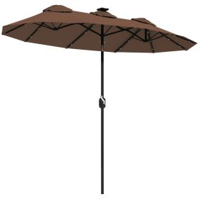 Double-sided Patio Umbrella, 9.7 Ft. Outdoor Umbrella With 45-Degree Tilt And Crank, LED Solar Light And 12 Ribs, Coffee (Option: Coffee)