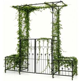 Metal Garden Arbor With Double Lockable Gate, Flat Top Garden Arch With Side Planter Boxes, Powder-Coated Climbing Plant Support (Option: defaulttitle)