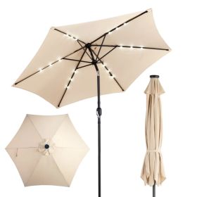 9ft Solar Patio Umbrella With LED Lights, Outdoor Market Table Umbrella With Push Button Tilt & Crank, 6 Ribs Waterproof Polyester Deck Umbrella (Option: defaulttitle)
