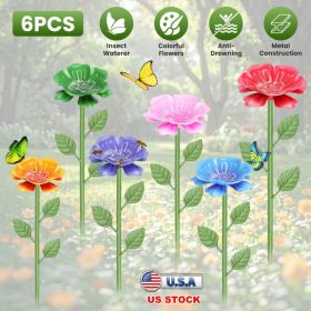 6Pack Metal Bee Watering Stations, Anti-Drowning Bee Butterfly Feeders Pollinator Stakes With Artificial Flowers For Outdoor Garden Courtyard Dec (Option: 6Pcs Per Set)
