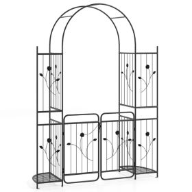 87 Inch Tall Garden Arch With Gate Planter Shelves Climbing Trellises For Wedding Arch, Yard Entrance, Garden Climbing Pergola, Etc (Option: Black)