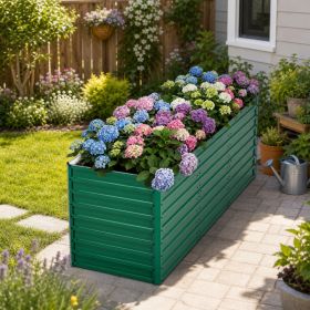 93.7in X 31.5in X 32.3in Raised Garden Bed Kit, 32in Ergonomic Height No Bending Metal Planter Box, Open-Ended Base For Drainage, 8 Reinforcing R (Option: Green Metal)