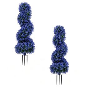 2 Pack Realistic Lifelike Faux Spiral Plant, All-Weather PE Artificial Flower Shrub For Indoor Outdoor Home Garden Decoration - Purple (Option: Default)