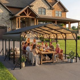 Galvanized Steel Carport Canopy, Heavy Duty Triangle Reinforced Frame, UV-Proof Waterproof Roof, Large Capacity For Car, SUV, Boat, Tractor (Option: 20x20 FT Black  Metal)