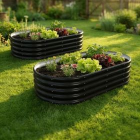 2 Pack Galvanized Raised Garden Bed Kit, 4x2FT Outdoor Metal Planter Boxes for Vegetables Herbs Flowers, Easy Assemble Lightweight Gardening Beds (Color: BLACK)