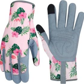 Leather Gardening Gloves for Women Thorn Proof Garden Gloves Touch Screen Working Gloves Gifts,M (Color: Flamingo)