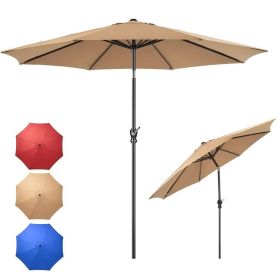 9' Red Crank Lift and 3 Position Tilt Patio Umbrella (Color: Khaki)