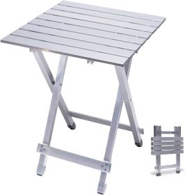 3 in 1 Folding Camping Table, Stool, and Footrest, Lightweight Portable up to 300 LBS, Easy to Carry for Beach, Fishing, Trip, Picnic, Lawn (Color: Silver-1set)