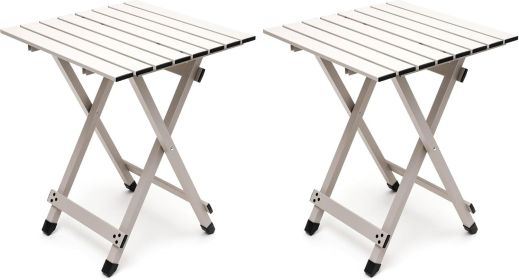 3 in 1 Folding Camping Table, Stool, and Footrest, Lightweight Portable up to 300 LBS, Easy to Carry for Beach, Fishing, Trip, Picnic, Lawn (Color: Grey-2set)