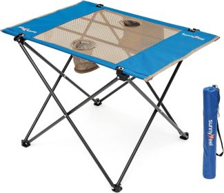 3 in 1 Folding Camping Table, Stool, and Footrest, Lightweight Portable up to 300 LBS, Easy to Carry for Beach, Fishing, Trip, Picnic, Lawn (Color: Mesh-blue-1set)
