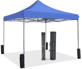 10 x 10ft Pop Up Canopy Tent Easy Setup Outdoor Shade Instant Portable Sun Shelter Canopy Tent for Parties Camping Beach (Color: Blue)