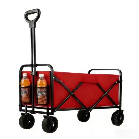 680LBS Heavy Duty Folding Wagon Cart, All-Terrain Collapsible Utility Wagon with Extra Large Capacity, Compact Foldable Pull Cart for Camping (Color: Red)