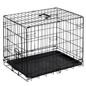 24 inch Single door Dog Cage - durable metal pet kennel, secure lock, collapsible design, removable tray for easy cleaning, portable puppy cage (size: 24in)