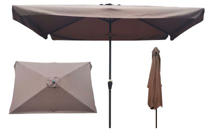10 x 6.5ft Rectangular Patio Umbrella Outdoor Market Umbrellas with Crank and Push Button Tilt for Garden Swimming Pool Market RT (SKU: W65627941)