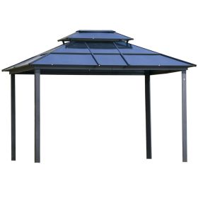 10' x 12' Hardtop Gazebo Canopy with Polycarbonate Double Roof, Aluminum Frame, Permanent Pavilion Outdoor Gazebo with Netting and Curtains for P (Color: as Pic)