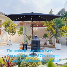 10 x 6.5Ft Rectangular Patio Solar LED Lighted Outdoor Market Umbrellas with Crank and Push Button Tilt for Garden Shade Swimming Pool (Main Material: Fabric+Metal, Main Color: Navy Blue)