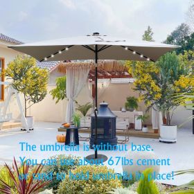 10 x 6.5Ft Rectangular Patio Solar LED Lighted Outdoor Market Umbrellas with Crank and Push Button Tilt for Garden Shade Swimming Pool (Main Material: Fabric+Metal, Main Color: Medium grey)