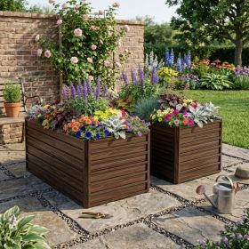 2-Pack 74.6in X35.4inx25in Raised Garden Bed Kit, Metal Elevated Planter Box, Open Drainage Base, 8 Reinforcing Rods, Rustproof Steel With Safety (Option: Walnut Metal)