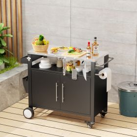 Two Doors Outdoor Grill Cart With Patio Furniture, Outdoor Grill Table With Storage,Rolling Bar Cart Outdoor BBQ Cart With  Hooks And Spice Rack (Option: Black.Silver)